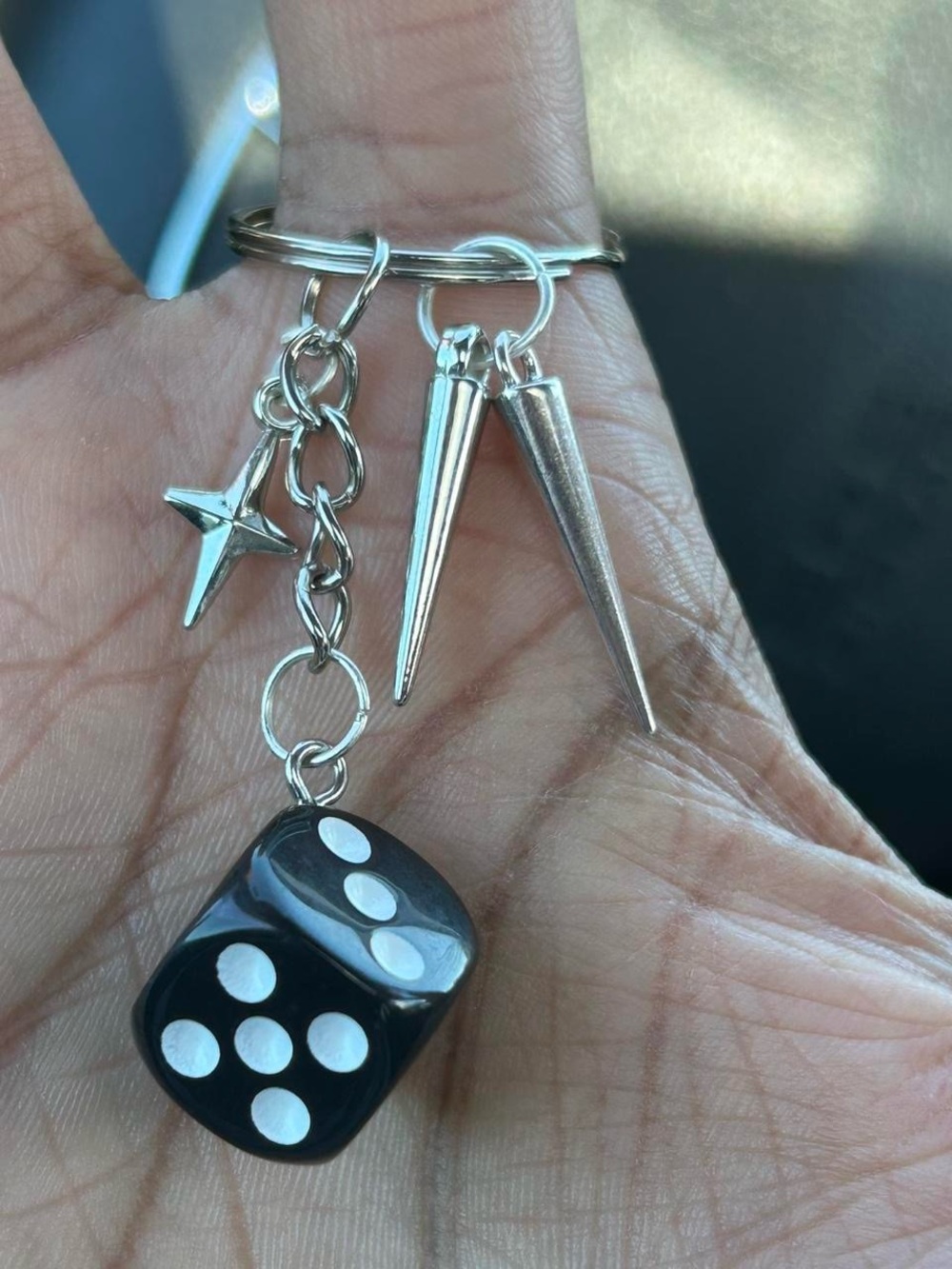 Punk Black dice silver stars Spike charms keychain gothic grunge boho emo